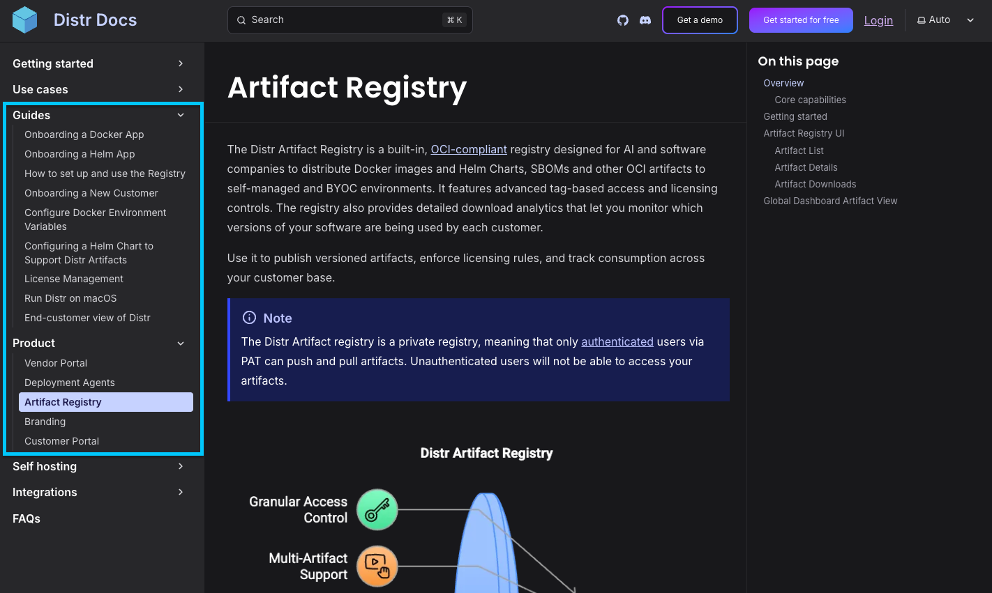 Screenshot of the Distr
docs