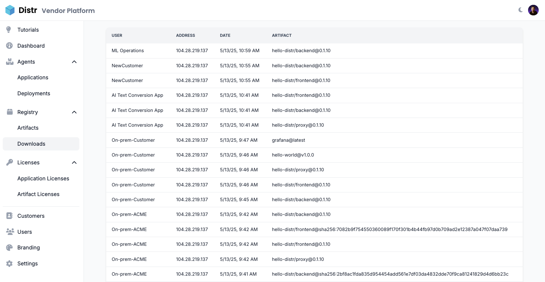 Download audit logs UI
